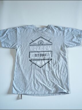 Volcom Stone Gray Cotton Polyester Graphic Logo Men's L T-Shirt